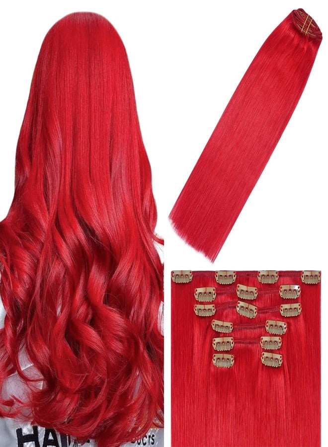 WindTouch Clip in Hair Extensions Real Human Hair Bright Red Hair Extensions 75g 12Inch Clip Ins 7PCS Soft Clip in Extensions Human Hair - Image 1